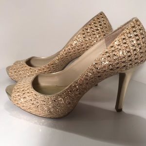 Audrey Brooke Gold Glitter Heels